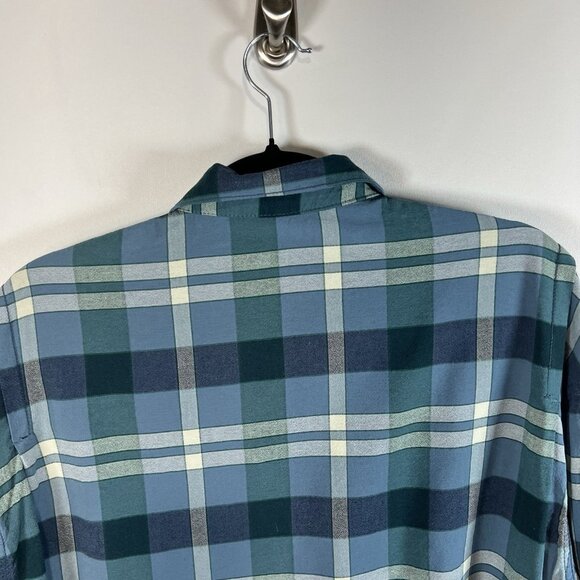 Free People Loveland Plaid Button Down Shirt Blue Rayon‎ Cotton Tunic Sz XS Boho - Picture 7 of 8